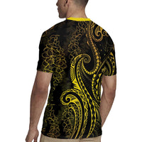 Polynesia Plumeria Lei Rugby Jersey Black Gold Curves Motif