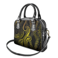 Polynesia Plumeria Lei Shoulder Handbag Black Gold Curves Motif LT7 - Polynesian Pride