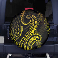 Polynesia Plumeria Lei Spare Tire Cover Black Gold Curves Motif