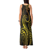 Polynesia Plumeria Lei Tank Maxi Dress Black Gold Curves Motif