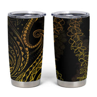Polynesia Plumeria Lei Tumbler Cup Black Gold Curves Motif LT7 Gold - Polynesian Pride