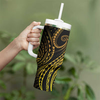 Polynesia Plumeria Lei Tumbler With Handle Black Gold Curves Motif LT7 - Polynesian Pride
