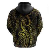 Polynesia Plumeria Lei Zip Hoodie Black Gold Curves Motif