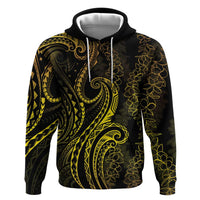 Polynesia Plumeria Lei Zip Hoodie Black Gold Curves Motif