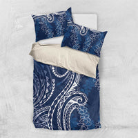 Polynesia Plumeria Lei Bedding Set Navy Blue Curves Motif LT7 US Twin 172cm x 218cm Navy Blue - Polynesian Pride