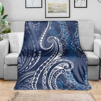 Polynesia Plumeria Lei Blanket Navy Blue Curves Motif