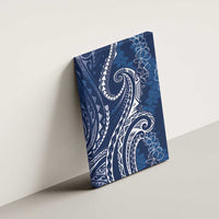 Polynesia Plumeria Lei Canvas Wall Art Navy Blue Curves Motif