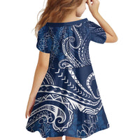 Polynesia Plumeria Lei Family Matching Off Shoulder Short Dress and Hawaiian Shirt Navy Blue Curves Motif