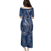 Polynesia Plumeria Lei Puletasi Navy Blue Curves Motif