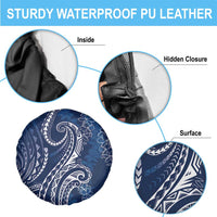 Polynesia Plumeria Lei Spare Tire Cover Navy Blue Curves Motif