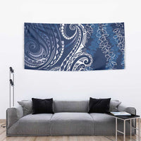 Polynesia Plumeria Lei Tapestry Navy Blue Curves Motif