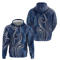 Polynesia Plumeria Lei Zip Hoodie Navy Blue Curves Motif