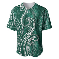 Polynesia Plumeria Lei Baseball Jersey Sage Green Curves Motif LT7 Dark Green - Polynesian Pride