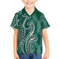 Polynesia Plumeria Lei Family Matching Off Shoulder Maxi Dress and Hawaiian Shirt Sage Green Curves Motif