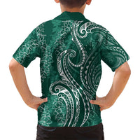 Polynesia Plumeria Lei Family Matching Off Shoulder Short Dress and Hawaiian Shirt Sage Green Curves Motif