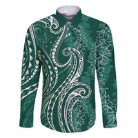 Polynesia Plumeria Lei Family Matching Summer Maxi Dress and Hawaiian Shirt Sage Green Curves Motif