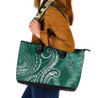 Polynesia Plumeria Lei Leather Tote Bag Sage Green Curves Motif LT7 Dark Green - Polynesian Pride