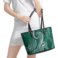 Polynesia Plumeria Lei Leather Tote Bag Sage Green Curves Motif LT7 - Polynesian Pride