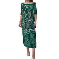 Polynesia Plumeria Lei Puletasi Sage Green Curves Motif LT7 Long Dress Dark Green - Polynesian Pride
