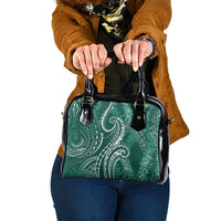 Polynesia Plumeria Lei Shoulder Handbag Sage Green Curves Motif LT7 One Size Dark Green - Polynesian Pride