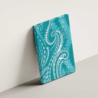 Polynesia Plumeria Lei Canvas Wall Art Teal Curves Motif
