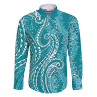 Polynesia Plumeria Lei Family Matching Off Shoulder Maxi Dress and Hawaiian Shirt Teal Curves Motif