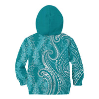 Polynesia Plumeria Lei Kid Hoodie Teal Curves Motif