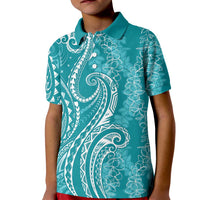 Polynesia Plumeria Lei Kid Polo Shirt Teal Curves Motif LT7 Kid Teal - Polynesian Pride