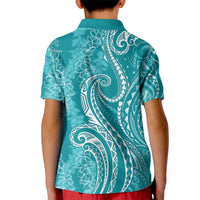 Polynesia Plumeria Lei Kid Polo Shirt Teal Curves Motif LT7 - Polynesian Pride