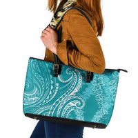 Polynesia Plumeria Lei Leather Tote Bag Teal Curves Motif LT7 Teal - Polynesian Pride