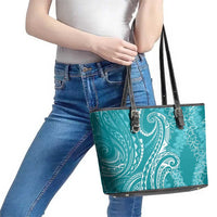 Polynesia Plumeria Lei Leather Tote Bag Teal Curves Motif LT7 - Polynesian Pride