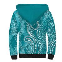 Polynesia Plumeria Lei Sherpa Hoodie Teal Curves Motif