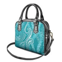 Polynesia Plumeria Lei Shoulder Handbag Teal Curves Motif