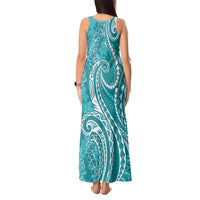 Polynesia Plumeria Lei Tank Maxi Dress Teal Curves Motif