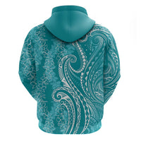 Polynesia Plumeria Lei Zip Hoodie Teal Curves Motif