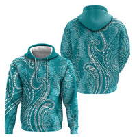 Polynesia Plumeria Lei Zip Hoodie Teal Curves Motif