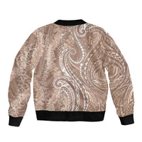 Polynesia Plumeria Lei Bomber Jacket Beige Curves Motif LT7 - Polynesian Pride