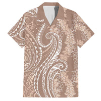Polynesia Plumeria Lei Family Matching Long Sleeve Bodycon Dress and Hawaiian Shirt Beige Curves Motif