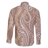 Polynesia Plumeria Lei Family Matching Off The Shoulder Long Sleeve Dress and Hawaiian Shirt Beige Curves Motif