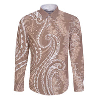 Polynesia Plumeria Lei Family Matching Short Sleeve Bodycon Dress and Hawaiian Shirt Beige Curves Motif