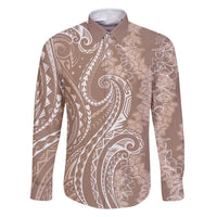 Polynesia Plumeria Lei Family Matching Tank Maxi Dress and Hawaiian Shirt Beige Curves Motif