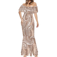 Polynesia Plumeria Lei Mermaid Dress Beige Curves Motif