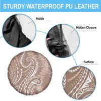 Polynesia Plumeria Lei Spare Tire Cover Beige Curves Motif