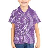 Polynesia Plumeria Lei Family Matching Off The Shoulder Long Sleeve Dress and Hawaiian Shirt Periwinkle Curves Motif