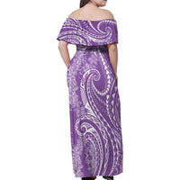 Polynesia Plumeria Lei Family Matching Off Shoulder Maxi Dress and Hawaiian Shirt Periwinkle Curves Motif LT7 - Polynesian Pride