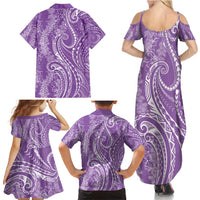 Polynesia Plumeria Lei Family Matching Summer Maxi Dress and Hawaiian Shirt Periwinkle Curves Motif LT7 - Polynesian Pride