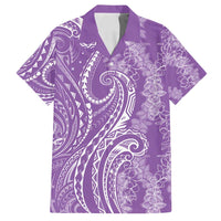 Polynesia Plumeria Lei Family Matching Summer Maxi Dress and Hawaiian Shirt Periwinkle Curves Motif LT7 Dad's Shirt - Short Sleeve Periwinkle - Polynesian Pride
