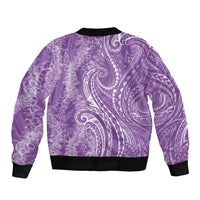 Polynesia Plumeria Lei Sleeve Zip Bomber Jacket Periwinkle Curves Motif LT7 - Polynesian Pride