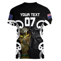 New Zealand WC2026 Custom Black Women V-Neck T-Shirt Silver Fern