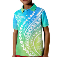 Polynesian Pride Kid Polo Shirt Turtle Hibiscus Luxury Style - Gradient Blue LT7 Kid Blue Green - Polynesian Pride